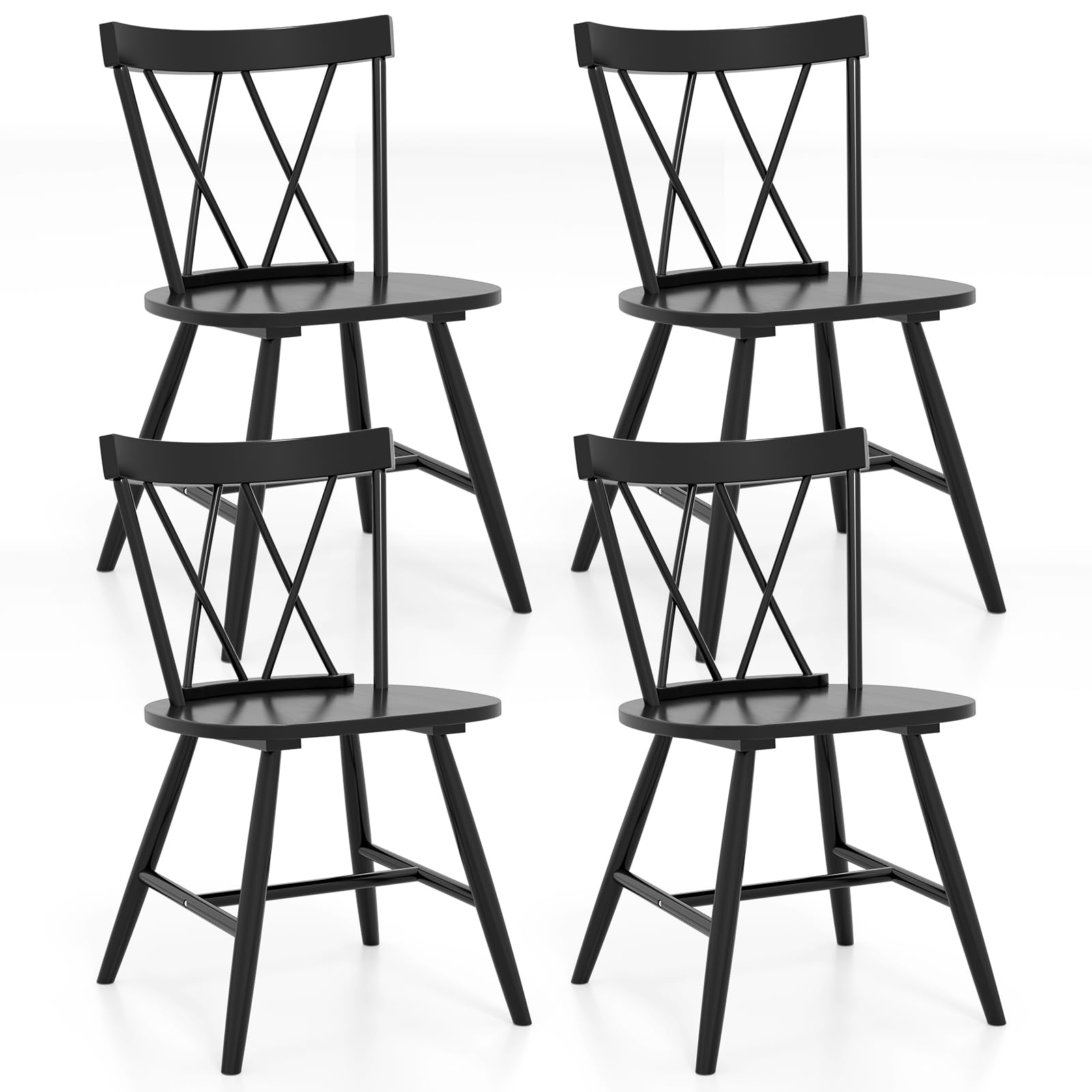 Giantex Wooden Dining Chairs Set of 2/4, Farmhouse Windsor Kitchen Chairs w/Cross Back, Wide Seat