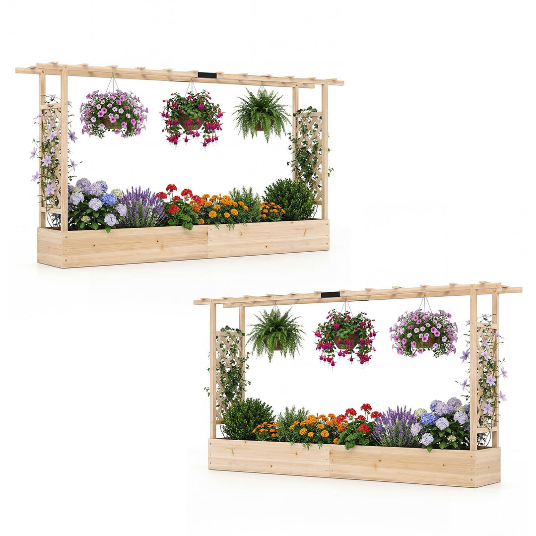 Giantex Wooden Raised Garden Bed with Trellis & Hanging Roof