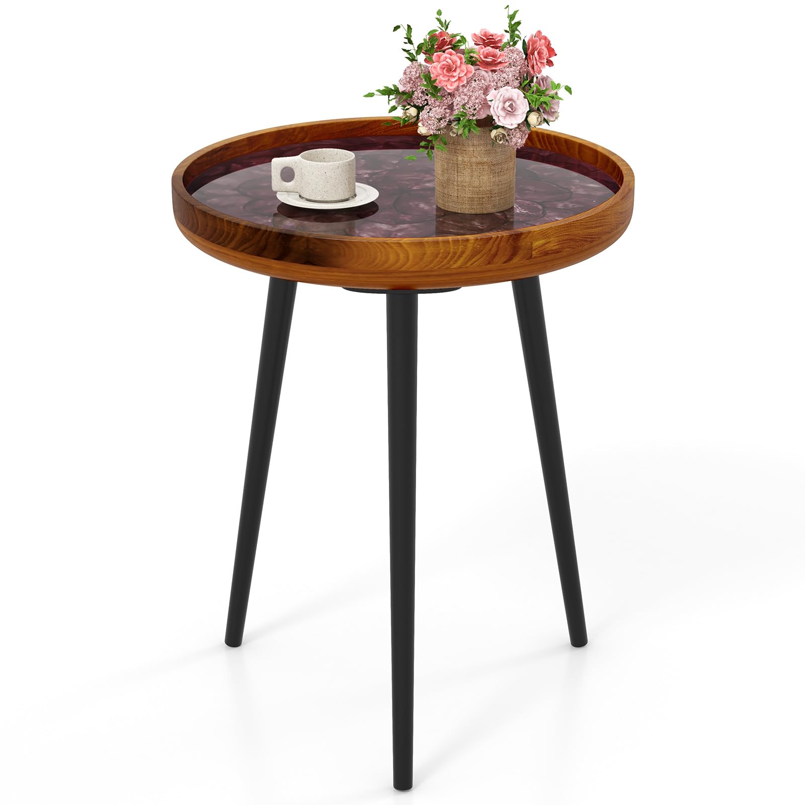 Giantex Outdoor Side Table, Round End Table with Epoxy Resin Finish