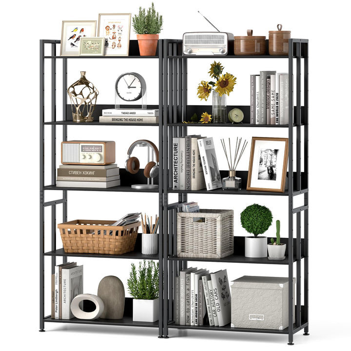 Giantex 5-Tier Bookshelf, 62" Tall Bookcase w/Tiltable Shelves, Metal Frame, Convertible Display Storage Rack