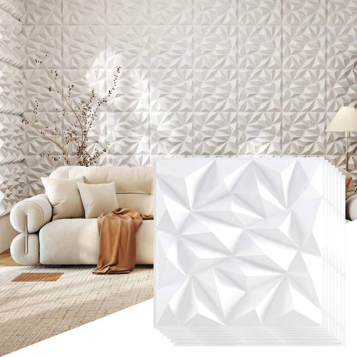 Giantex 3D Wall Panels, 20"x20" White PVC Decorative Wall Tiles with Diamond Pattern