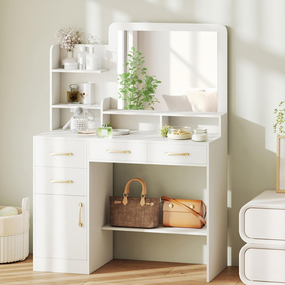 Giantex 39.5 Inch Vanity Desk with Power Outlets and Mirror for Bedroom