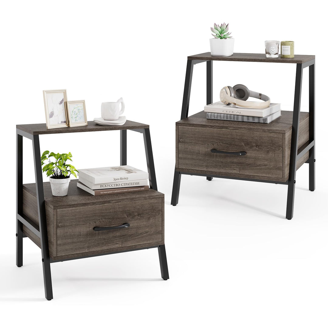 Giantex Farmhouse Nightstand with Drawer Set of 1/2