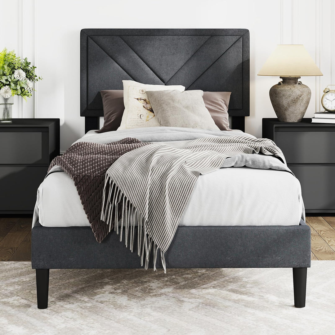Upholstered Platform Bed Frame with Diagonal Channel Tufted Headboard