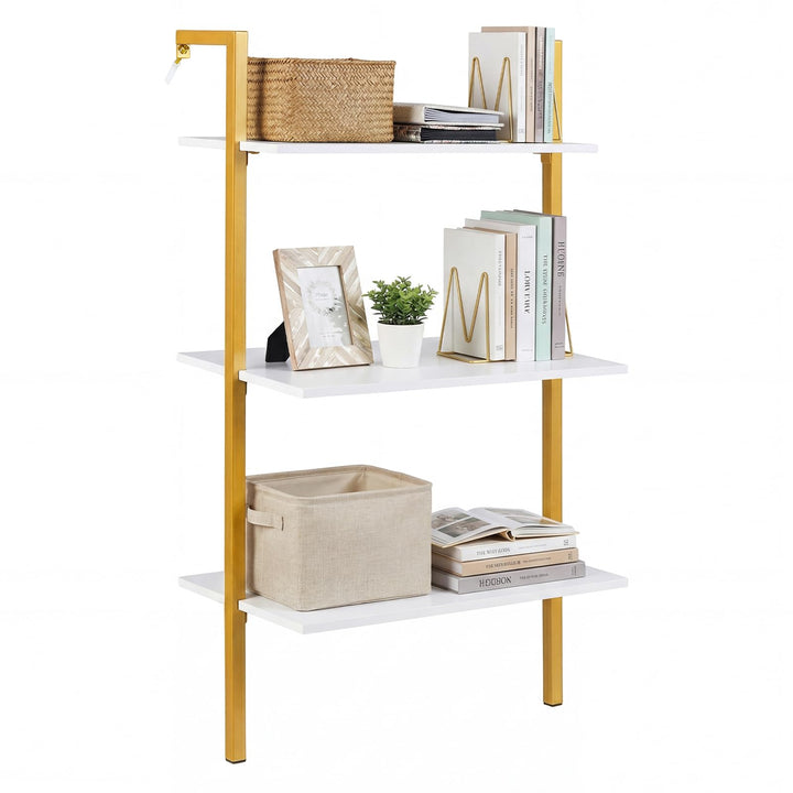 Giantex Ladder Shelf | 3-Tier Wood Wall Mounted Bookshelf with Metal Frame (1/2)
