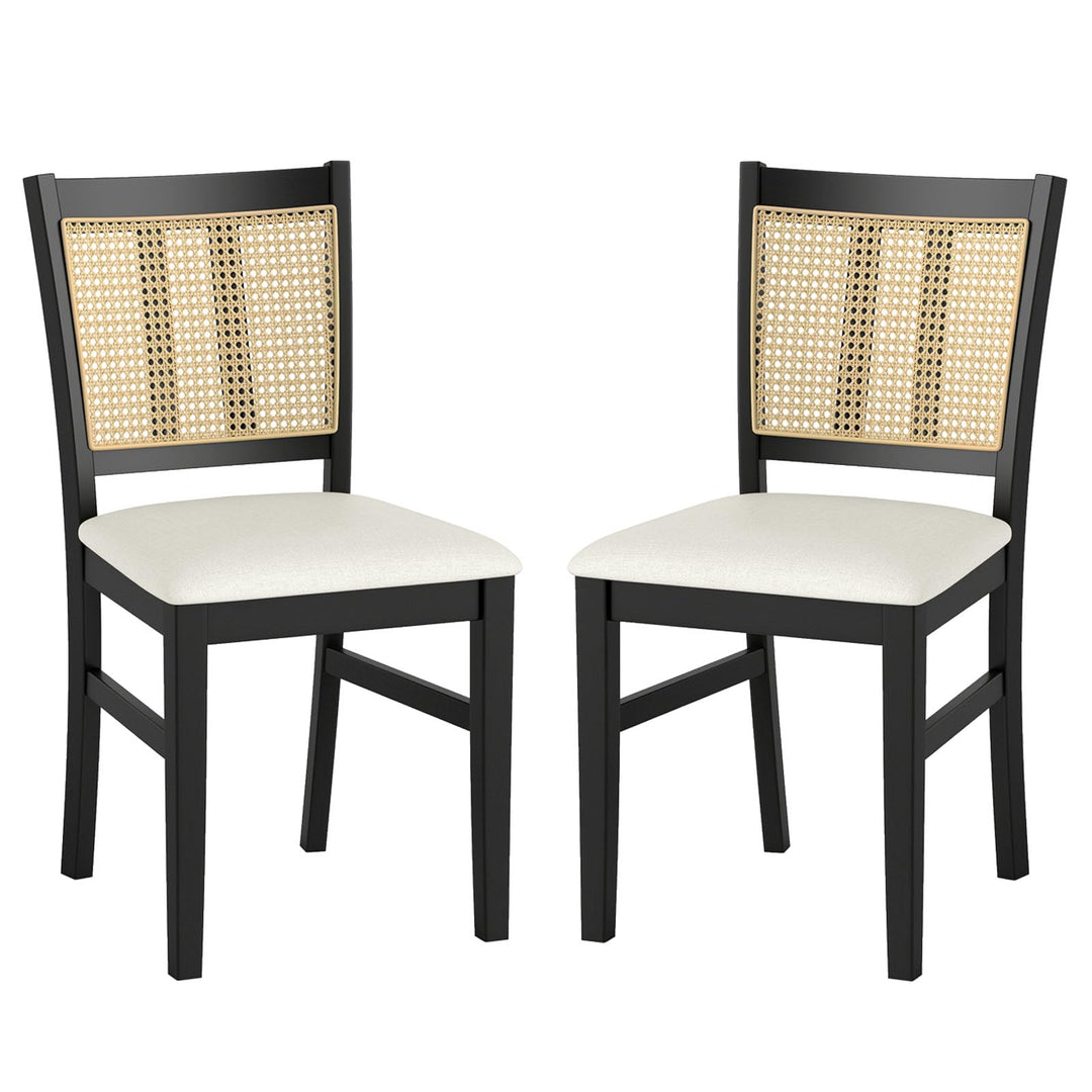Giantex Rattan Dining Chairs Set of 2/4 Farmhouse Fabric Upholstered Kitchen Chairs with Rubber Wood Legs