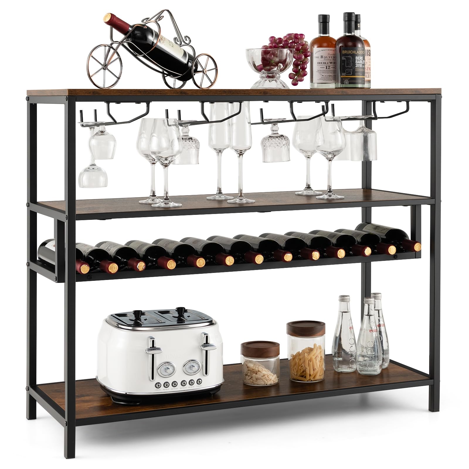 Tall Wine Rack Table Giantex Wine Rack Table, Freestanding 13-Bottle Wooden Wine Bar Cabine ...
