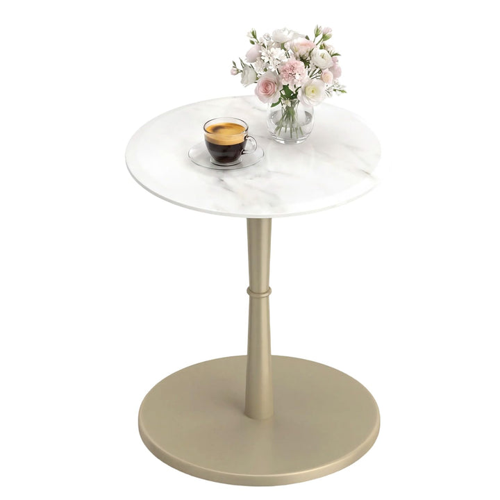 Giantex Round Marble Side Table w/Stone Finish &amp; Wooden Pedestal (1/2)