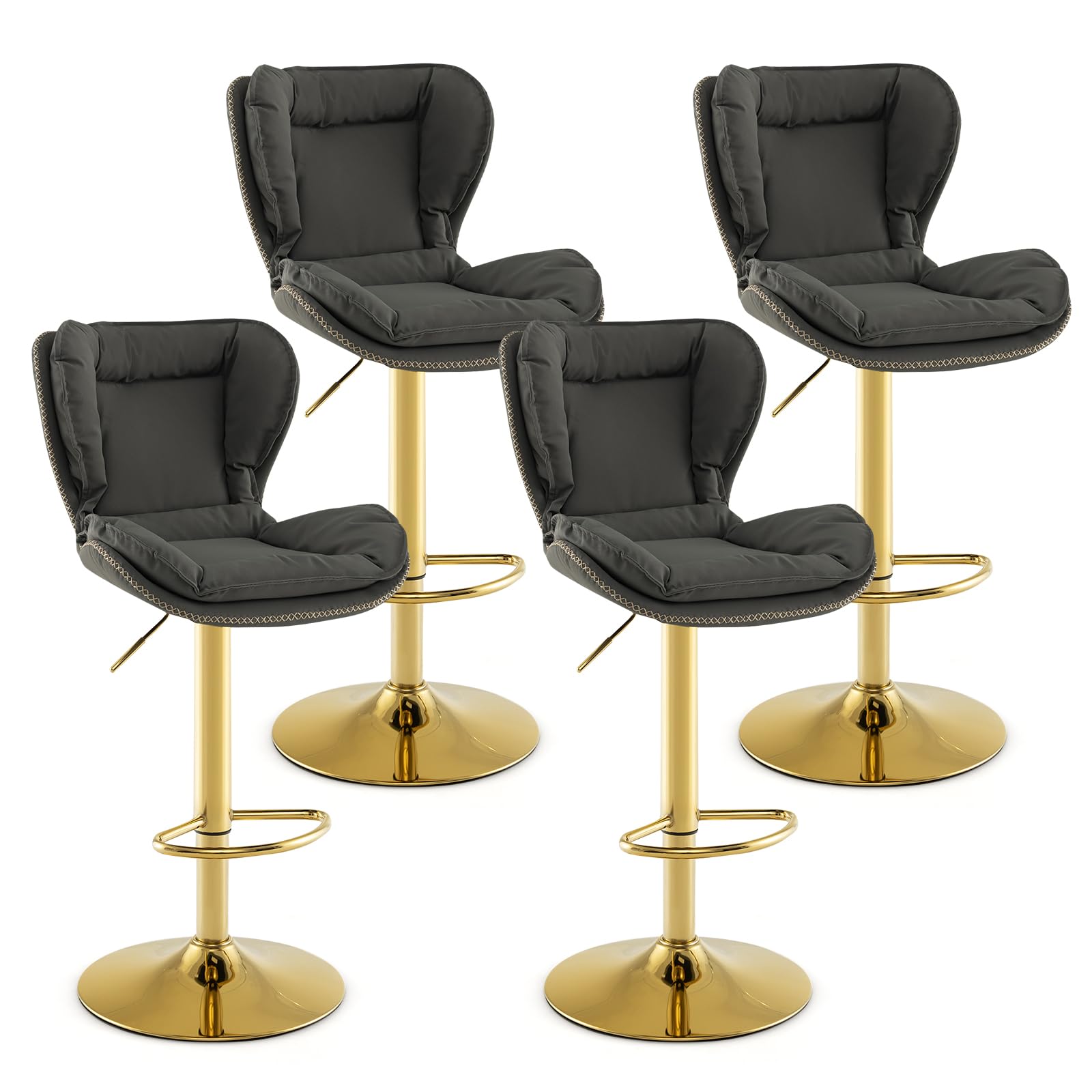 Giantex Adjustable Bar Stool Set of 2, PU Leather Bar Chairs with Padded Seat