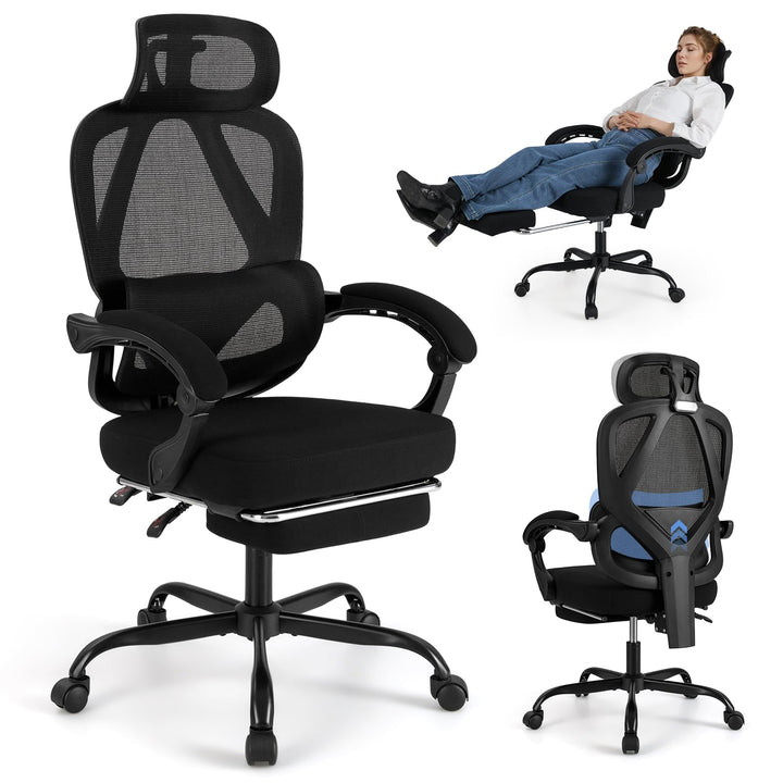 Giantex Mesh Office Chair with Retractable Footrest 135° Tilting Backrest