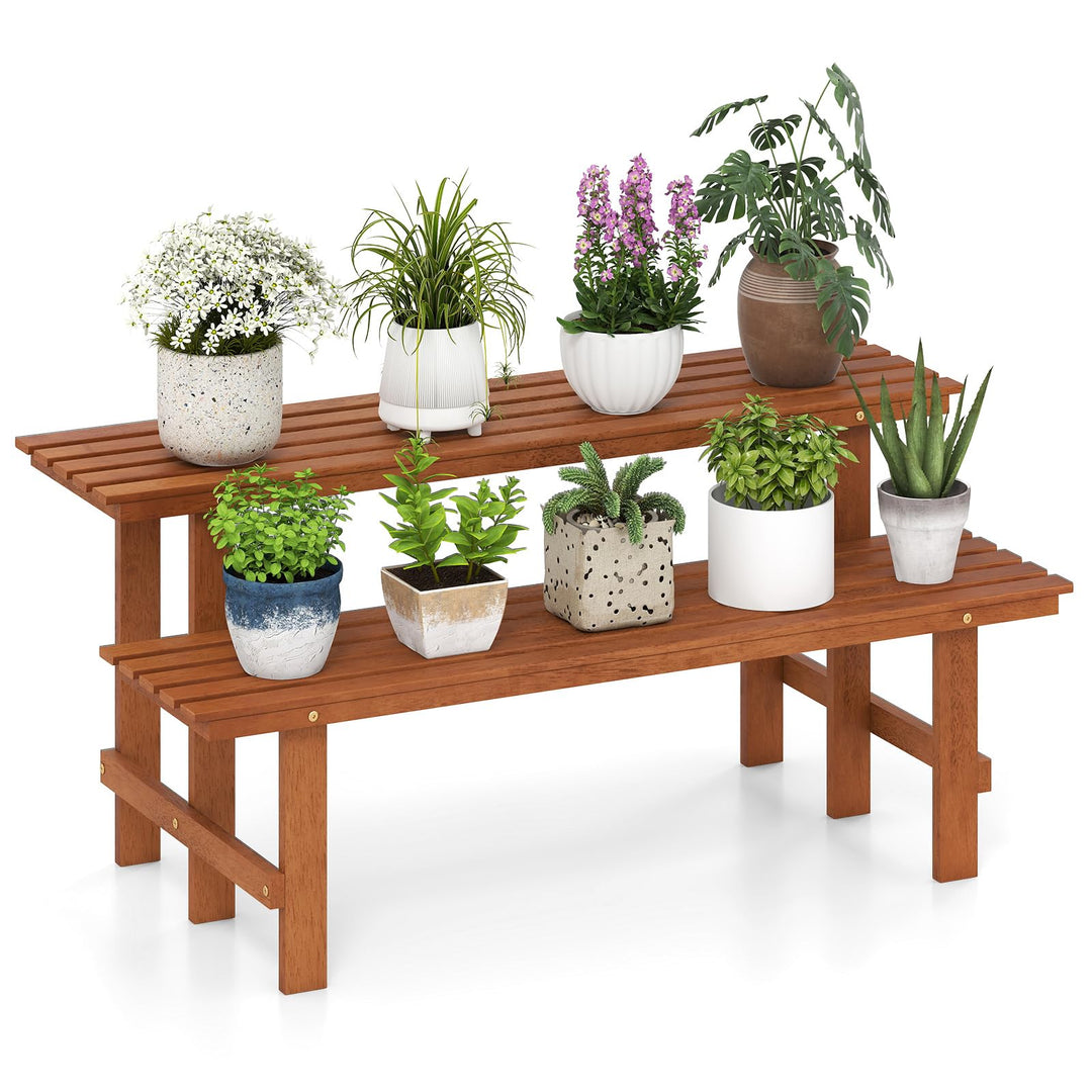 Giantex 2 Tier Wood Plant Stand with Teak Oil Finish