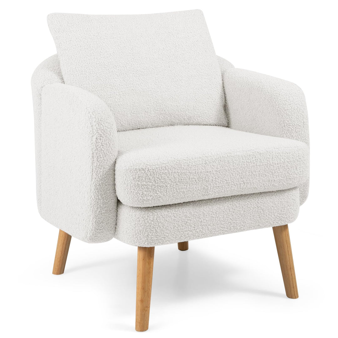 Giantex Sherpa Accent Chair, Modern Upholstered Single Sofa Chair with Back Pillow & Solid Rubber Wood Legs