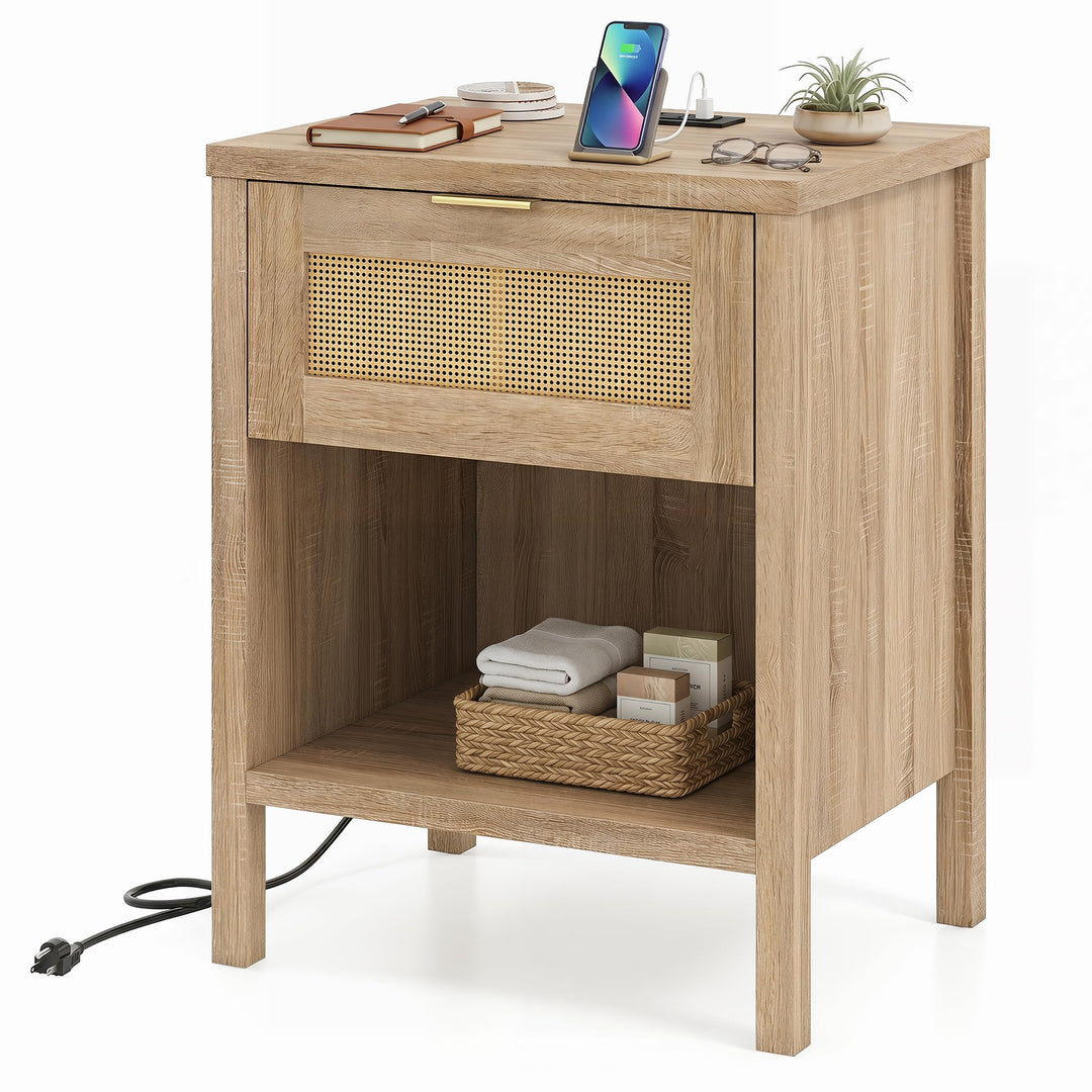 Giantex Rattan Night Stand with Drawer and Open Shelf (1/2)