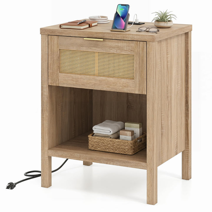 Giantex Rattan Night Stand with Drawer and Open Shelf (1/2)