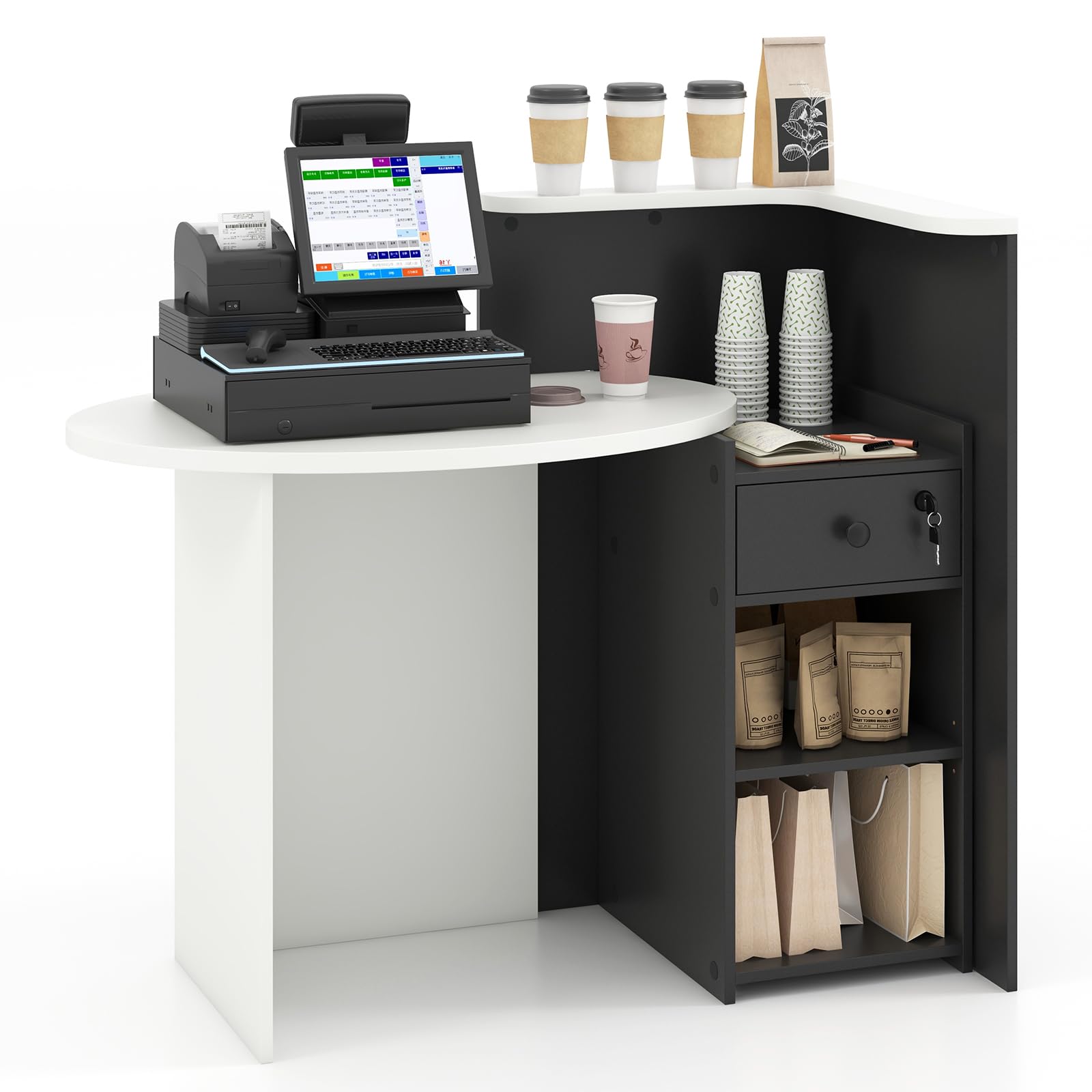 Giantex Front Counter Desk with Lockable Drawer – Giantexus