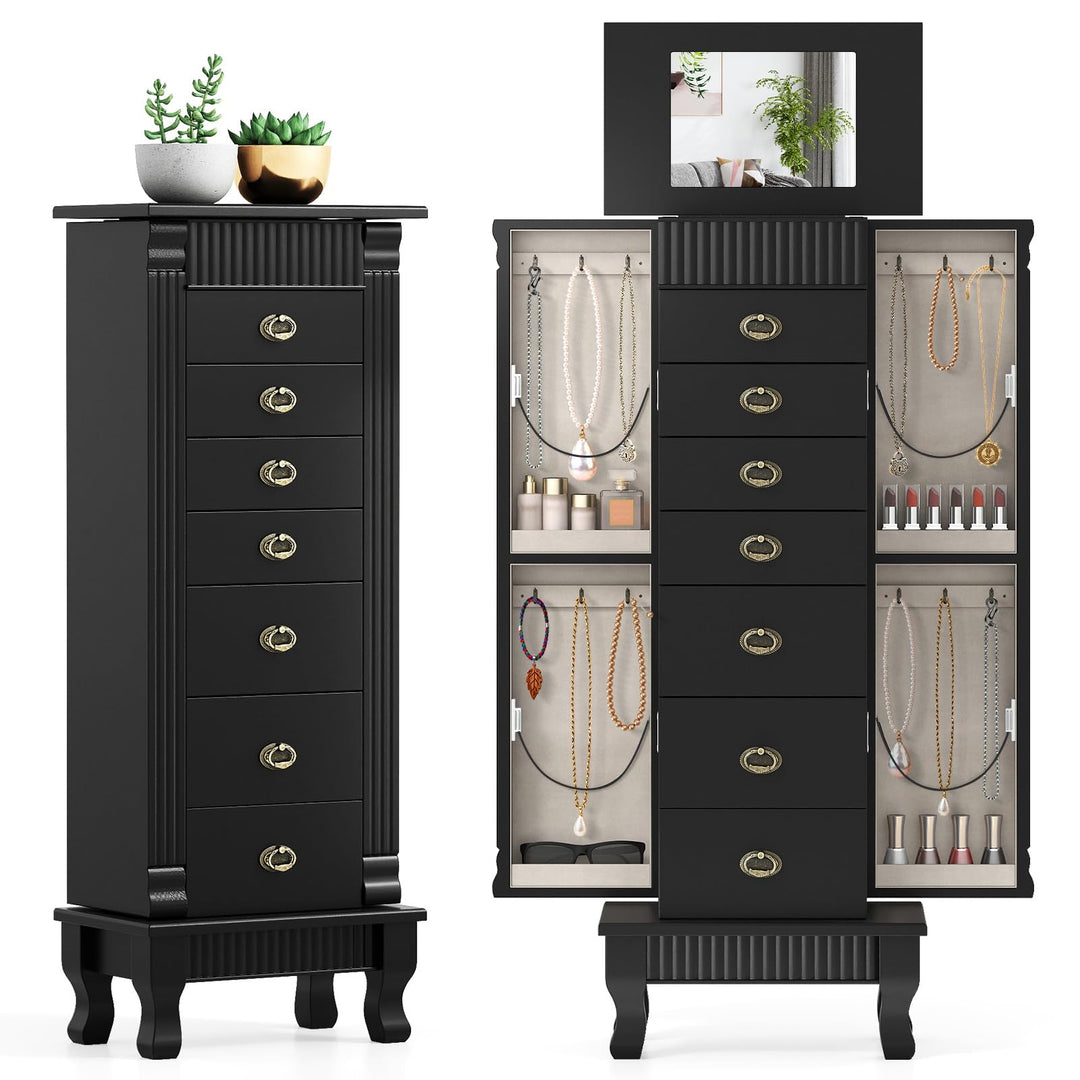 Giantex Standing Jewelry Cabinet with 7 Drawers Flip-Top Mirror 2 Side Doors