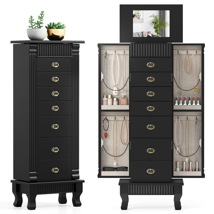 Giantex Standing Jewelry Cabinet with 7 Drawers Flip-Top Mirror 2 Side Doors