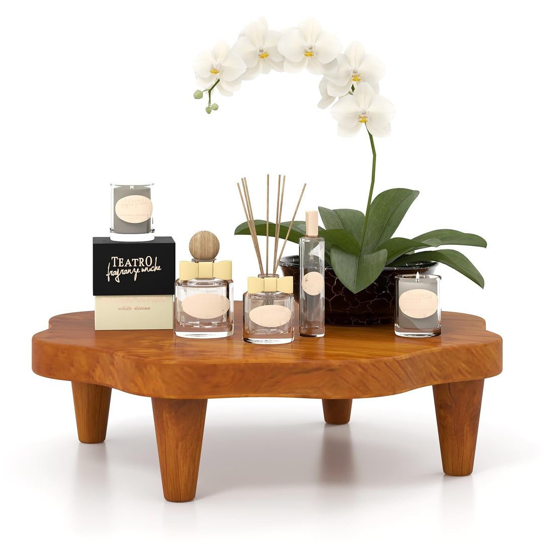 Giantex Teak Wood Riser Board, 16 Inches Flower-shaped Countertop Organizer
