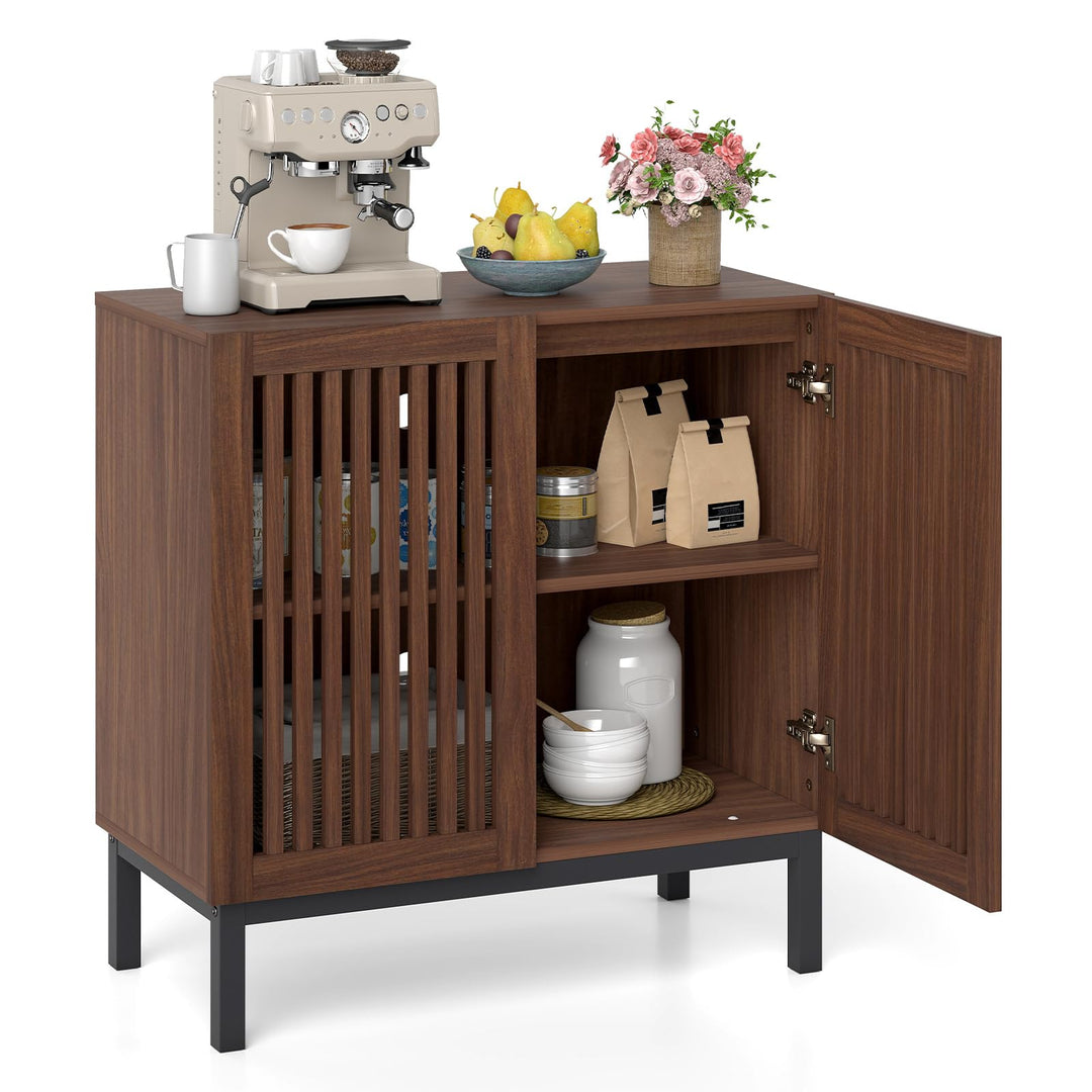 Giantex Sideboard Buffet Cabinet | 32" Farmhouse Coffee Bar with Slatted Doors