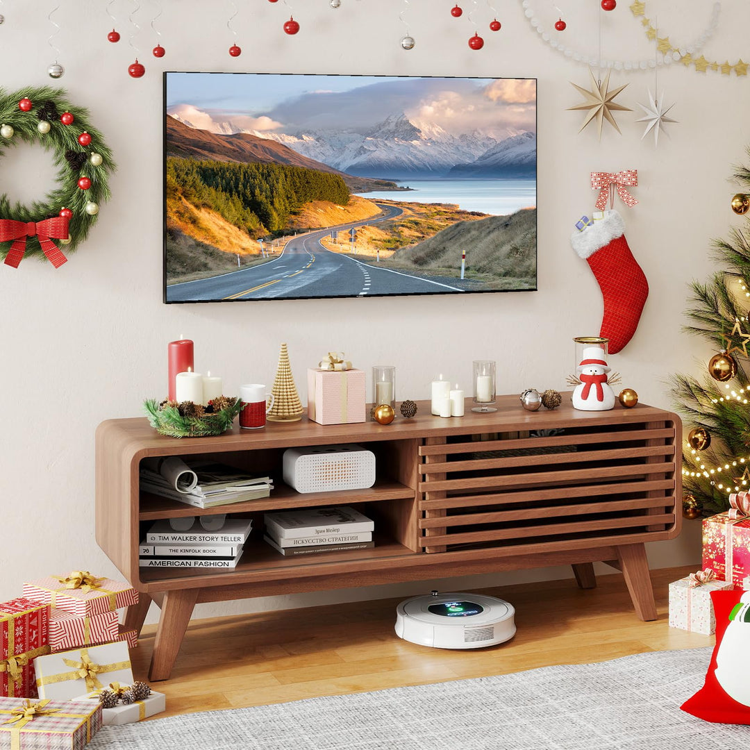 Giantex TV Stand for TVs up to 55" with Sliding Door and Adjustable Shelves for Living Room