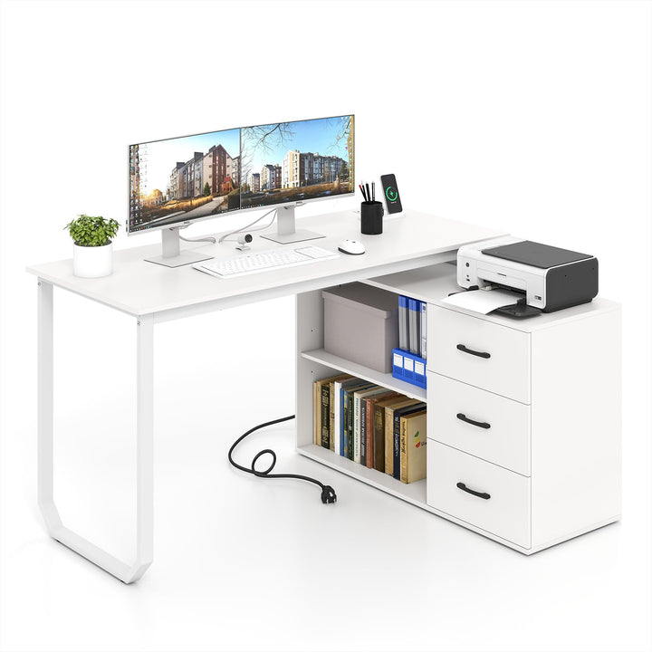 Giantex 55 Inch L-Shaped Desk with Charging Station