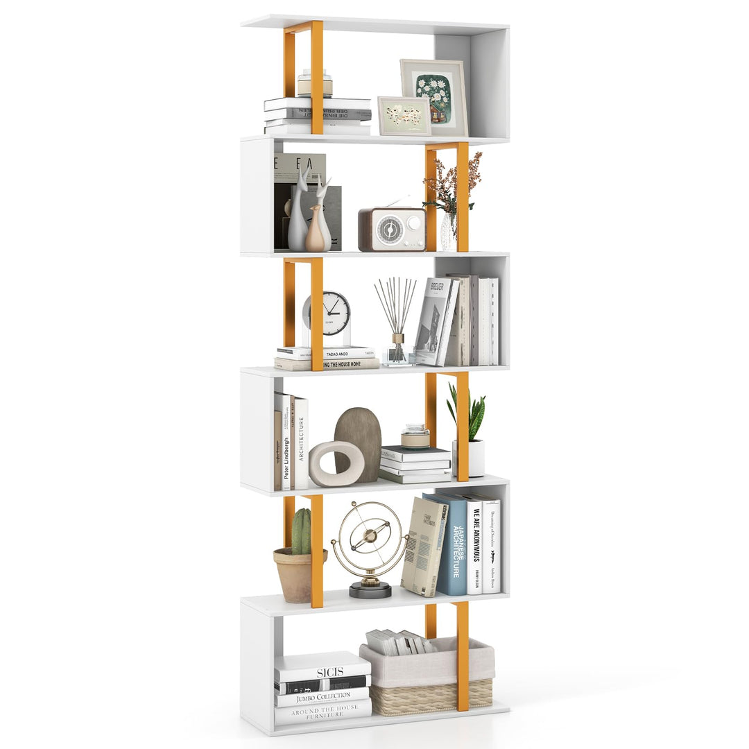 Giantex 6-Tier Modern S-Shaped Bookshelf with Anti-Tipping Kits