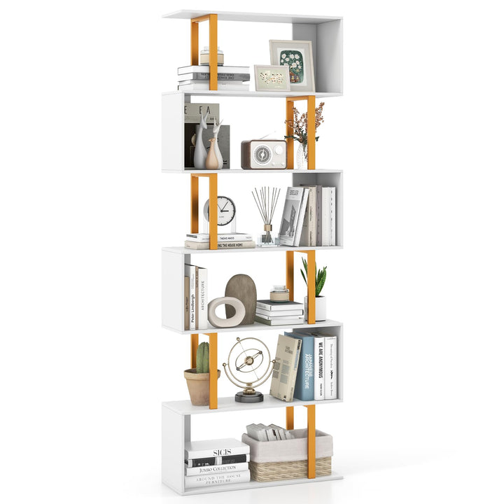Giantex 6-Tier Modern S-Shaped Bookshelf with Anti-Tipping Kits