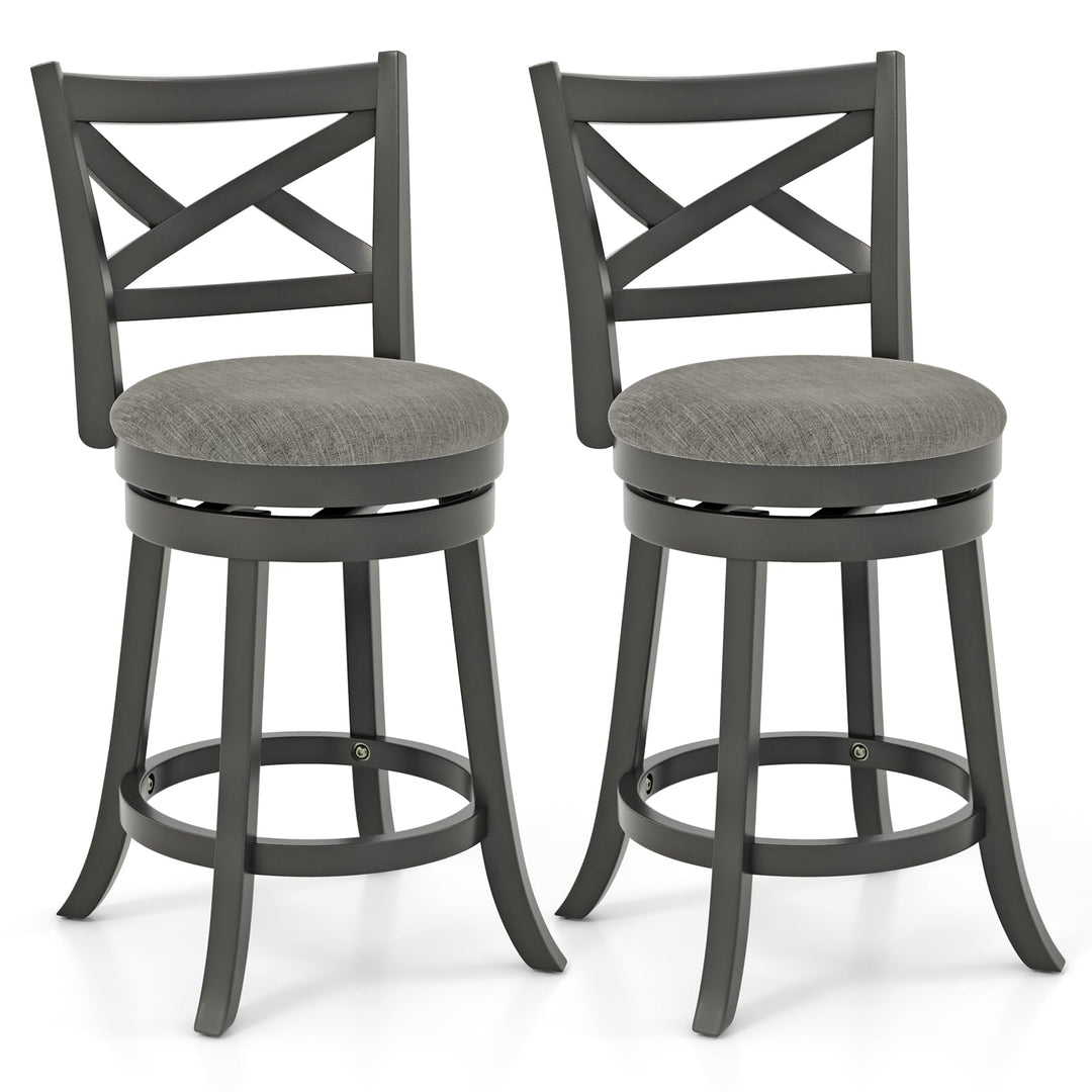 Giantex Wood Swivel Bar Stools Set of 2/4,  Upholstered Counter Height Bar Stools with X Back, Linen Cushioned Seat