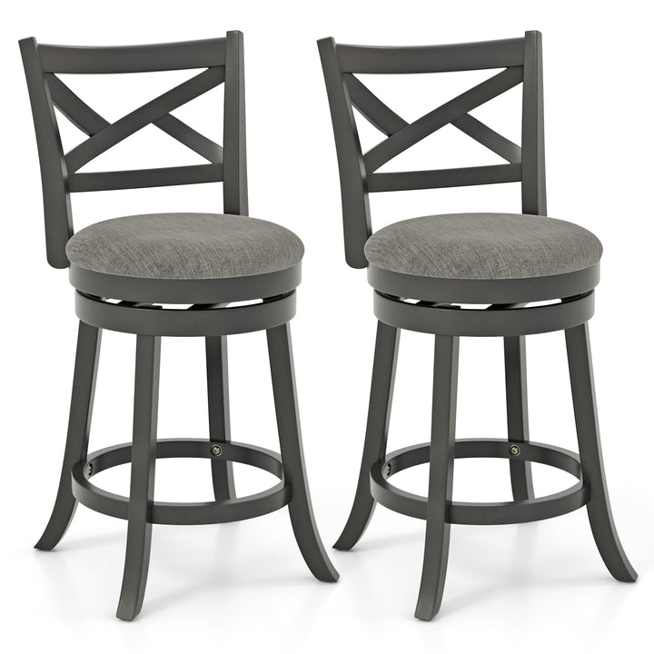 Giantex Wood Swivel Bar Stools Set of 2/4,  Upholstered Counter Height Bar Stools with X Back, Linen Cushioned Seat