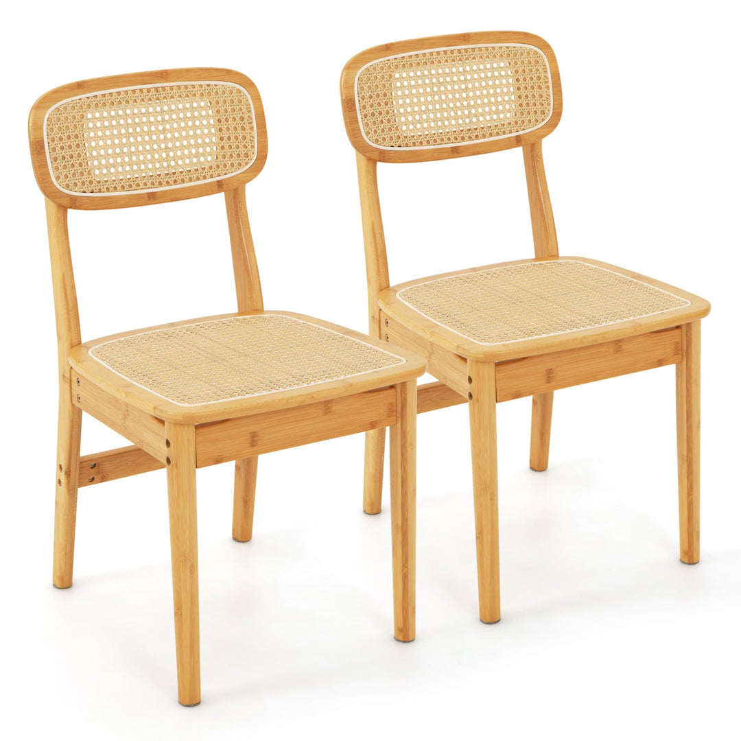 Giantex Rattan Dining Chairs Set of 2, Boho Cane Kitchen Chairs, Max Load 300 Lbs