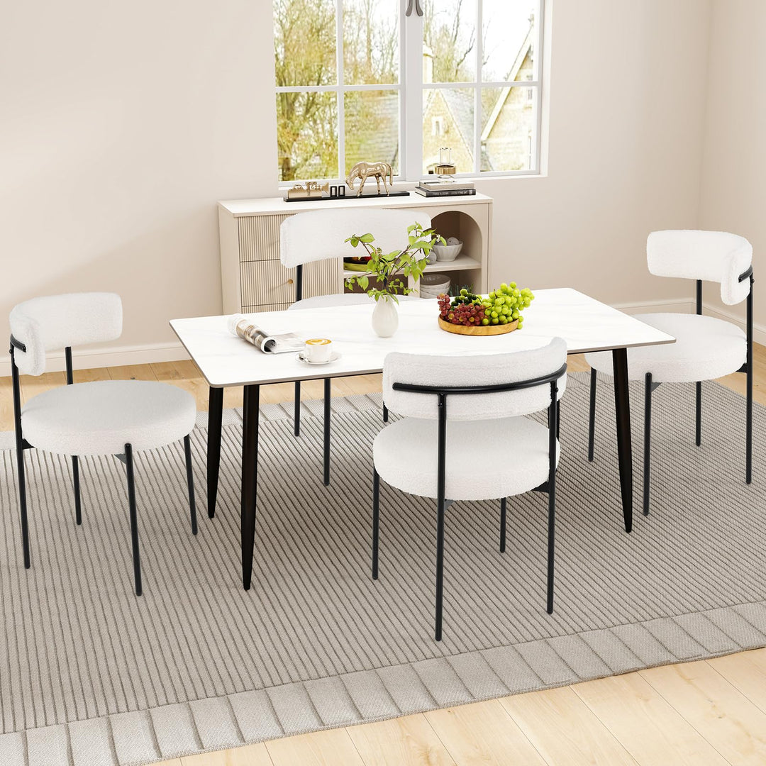 Giantex Sherpa Dining Chairs Set of 4, Upholstered Round Kitchen Chairs with Curved Backrest & Metal Legs