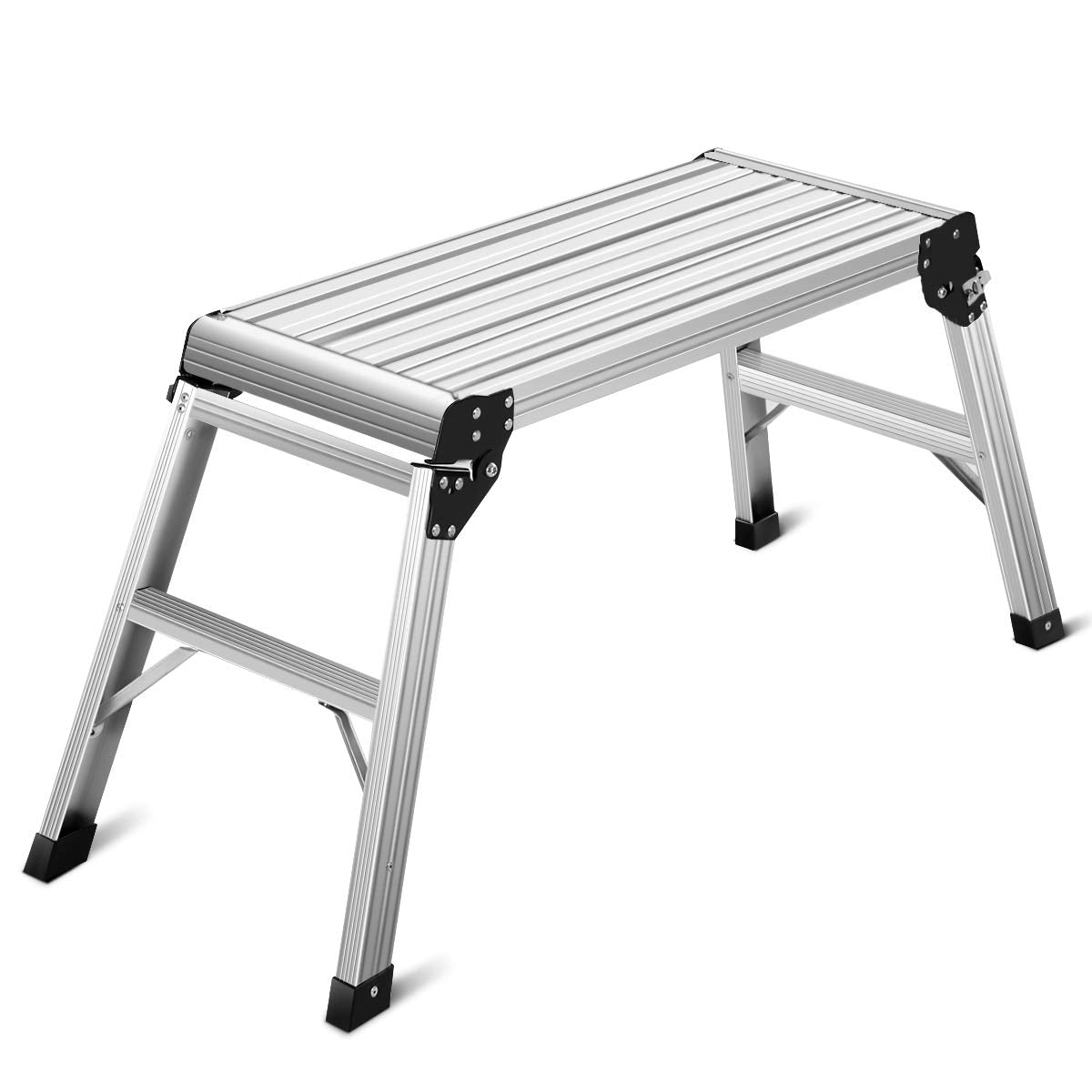 Giantex Capacity 330 LBS Heavy Duty Portable Bench Folding Ladders Stool w/Non-Slip Mat (Silver)