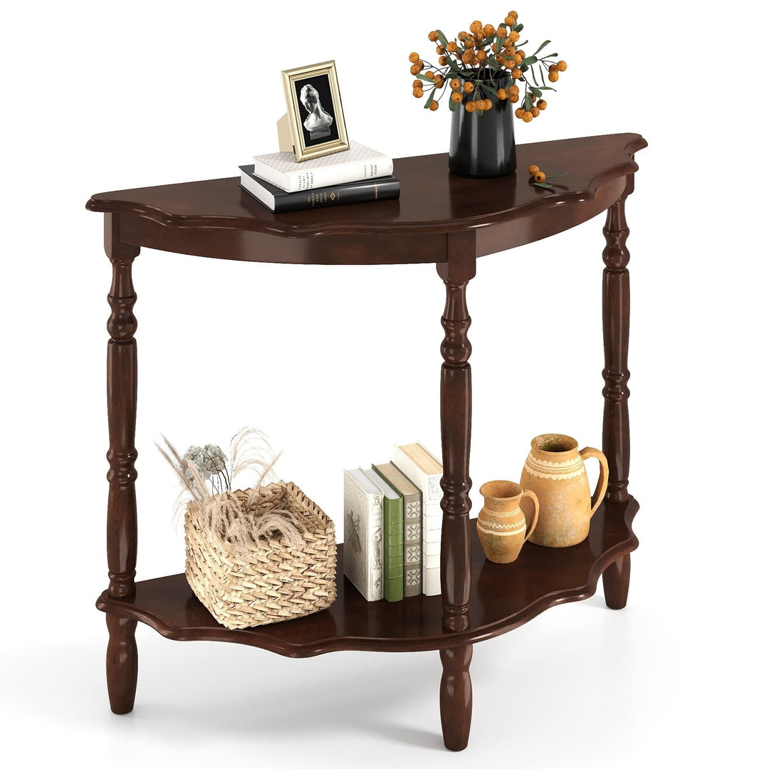 Giantex 42 Inch Half Moon Console Table with Shelf and Rubber Wood Legs