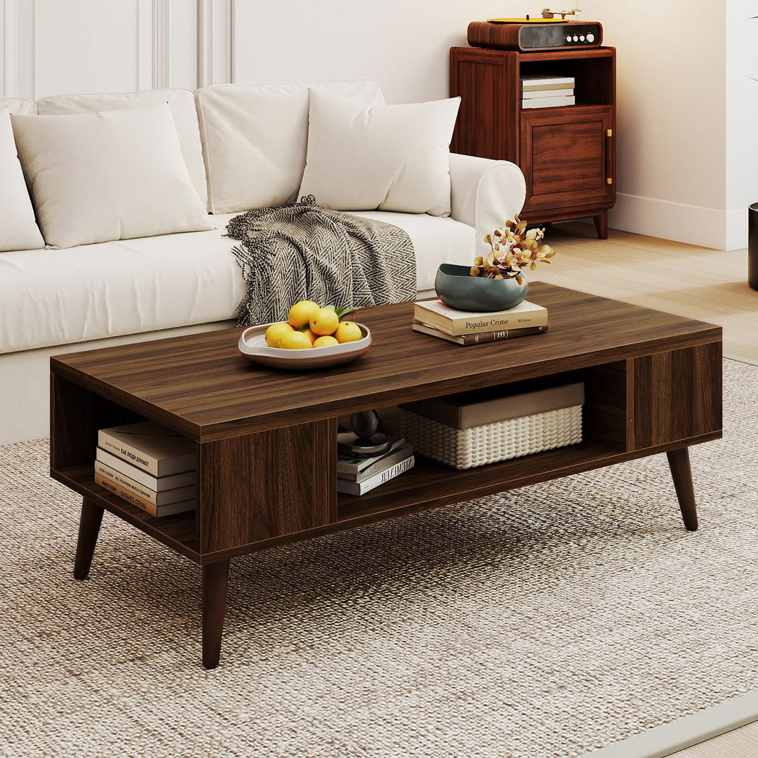 Giantex 42 Inch Mid Century Modern Coffee Table Rectangular with Open Compartment
