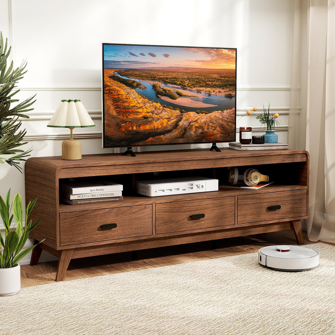 Giantex TV Stand for 60-70 Inch TV Mid-Century Modern Entertainment Center with 3 Storage Drawers