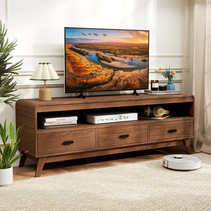 Giantex TV Stand for 60-70 Inch TV Mid-Century Modern Entertainment Center with 3 Storage Drawers