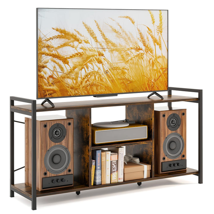Giantex TV Stand for TVs up to 55", 3-Tier Entertainment Center with Open Storage Shelves, Side Guardrails & Metal Frame