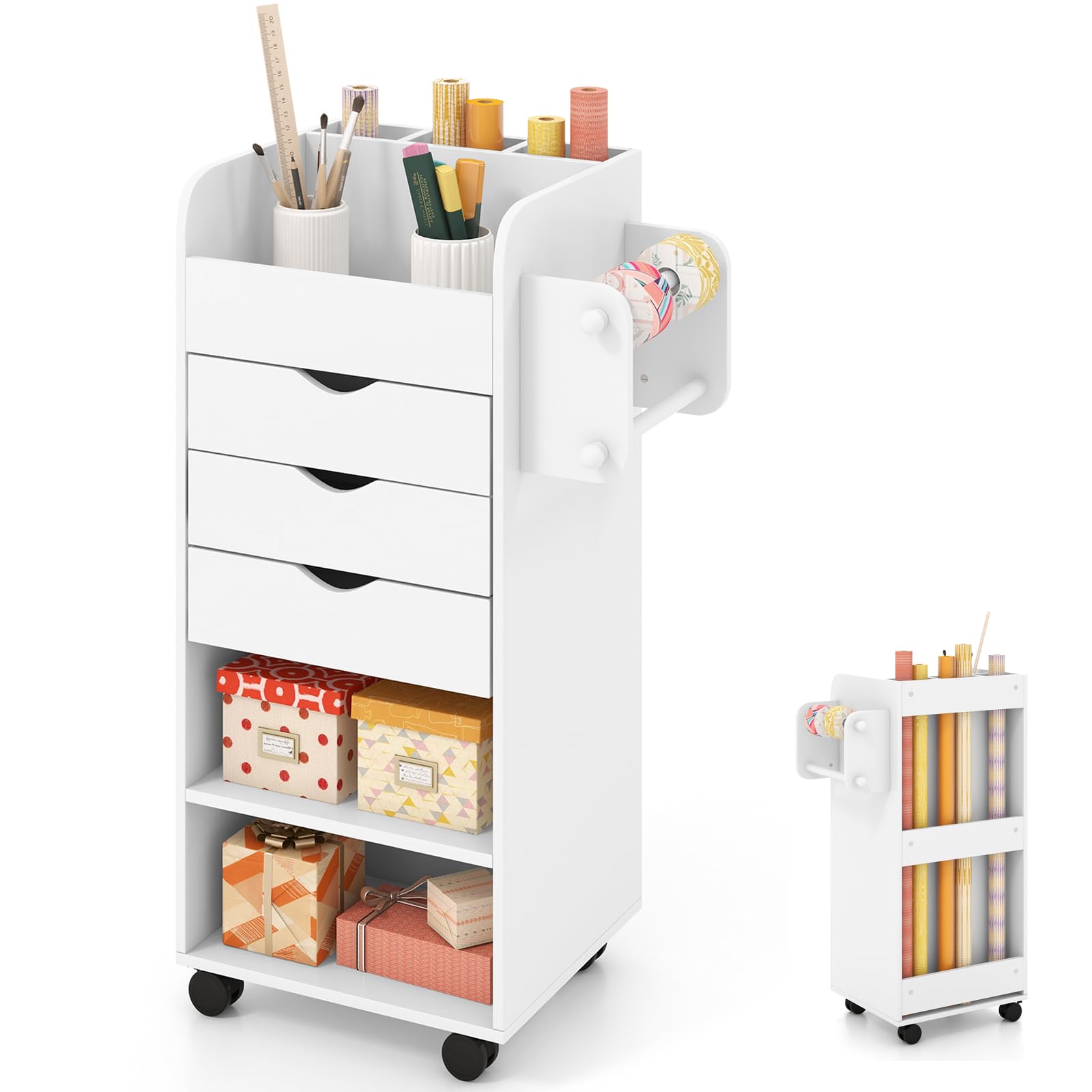 Giantex Craft Storage Cart - Utility Organizer Cart with 3 Drawers, 3 Shelves (White)
