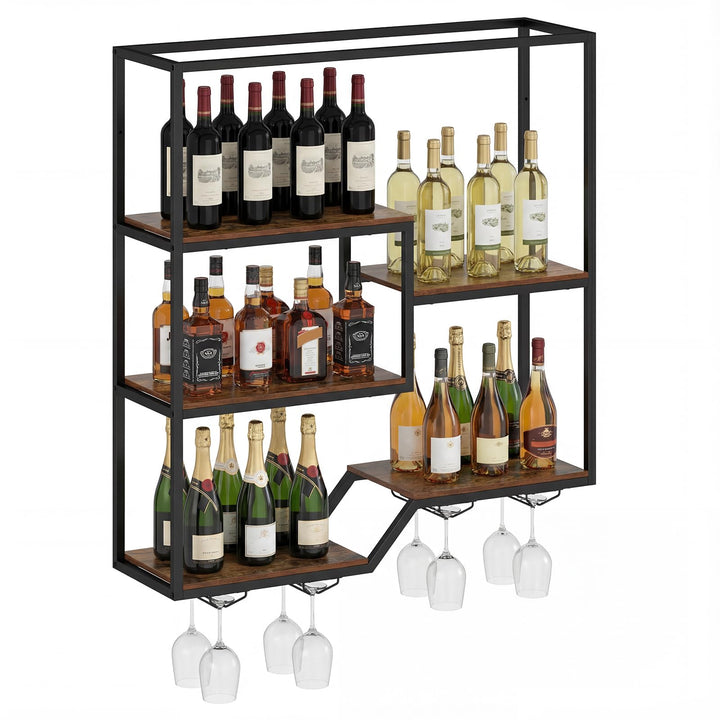 Giantex Wall Mounted Wine Rack 6-Tier Hanging Bar Shelf with Bottle Display Shelf and Glass Holder