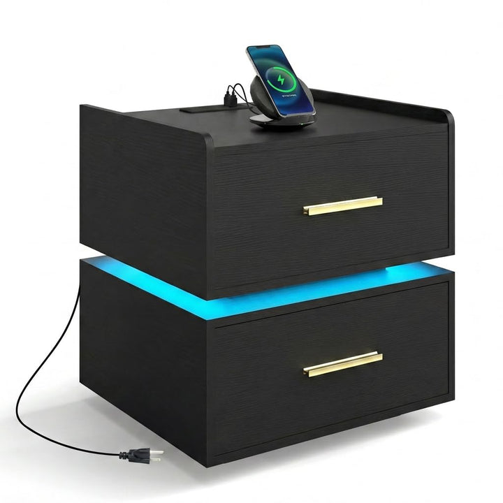 Giantex LED Night Stand with Charging Station &amp; 2 Storage Drawers (1/2)
