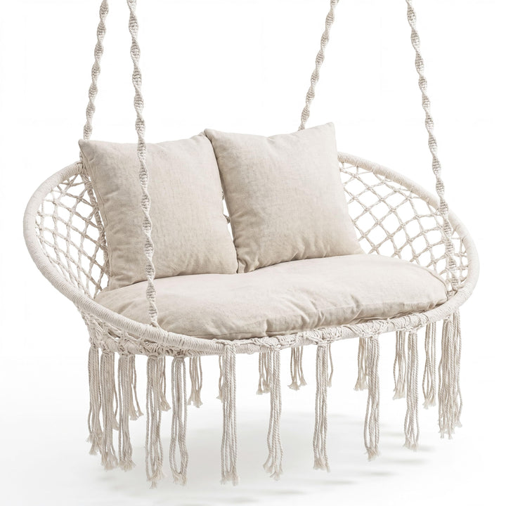 Giantex Boho Macrame Double Hammock Chair with Cushions