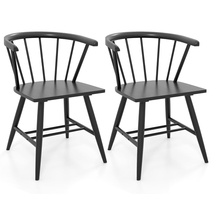 Giantex Windsor Dining Chairs Set of 2/4 Mid-Century Modern Black Kitchen Chairs w/Solid Rubber Wood Frame