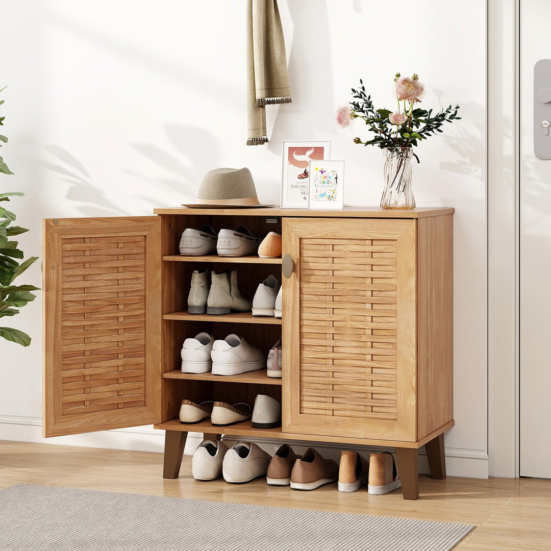 Giantex Shoe Cabinet with Doors, 4-Tier Farmhouse Shoe Storage Cabinet with 3 Adjustable Shelves