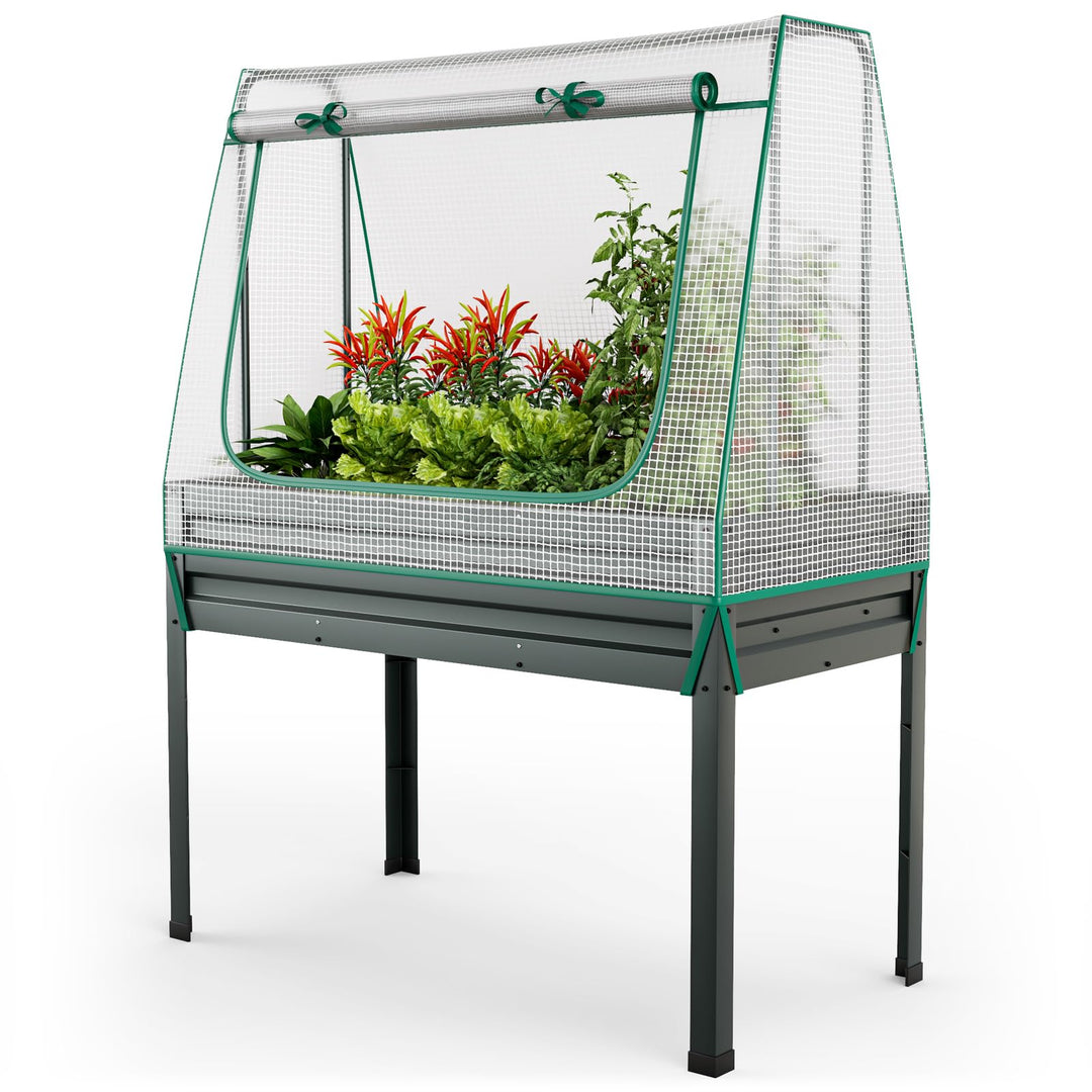 Giantex 3-in-1 Raised Garden Bed with Greenhouse Cover & Trellis Rope,  46”x23.5”x59” Raised Bed for Flower Herb Vegetable