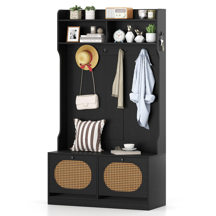 Giantex 4-In-1 Hall Tree Entryway Bench with Coat Rack & Flip Drawers