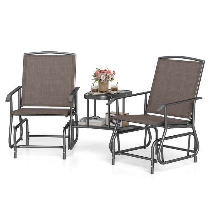 Giantex Outdoor Glider Chairs with Table &amp; Umbrella Hole
