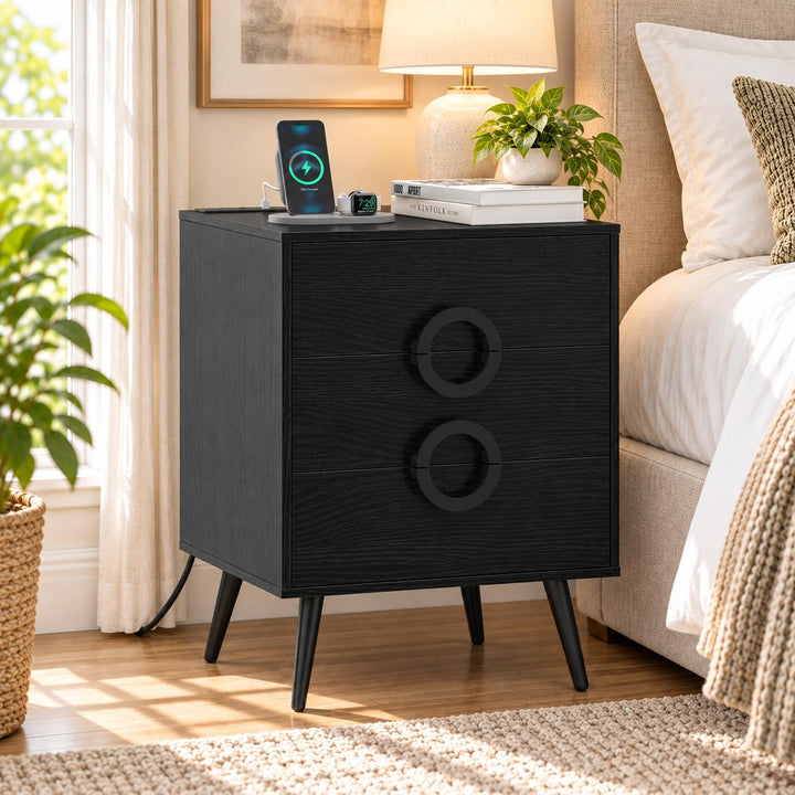 GIANTEX 3-Drawer Nightstand with Charging Station (1/2)
