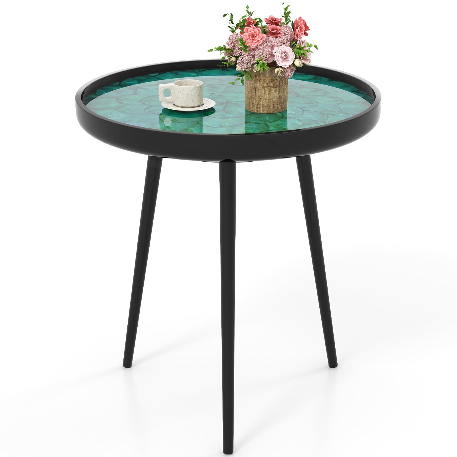 Giantex Outdoor Side Table, Round End Table with Epoxy Resin Finish