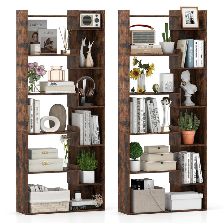 Giantex 6-Tier Bookshelf Wooden Bookcase with Staggered Shelves