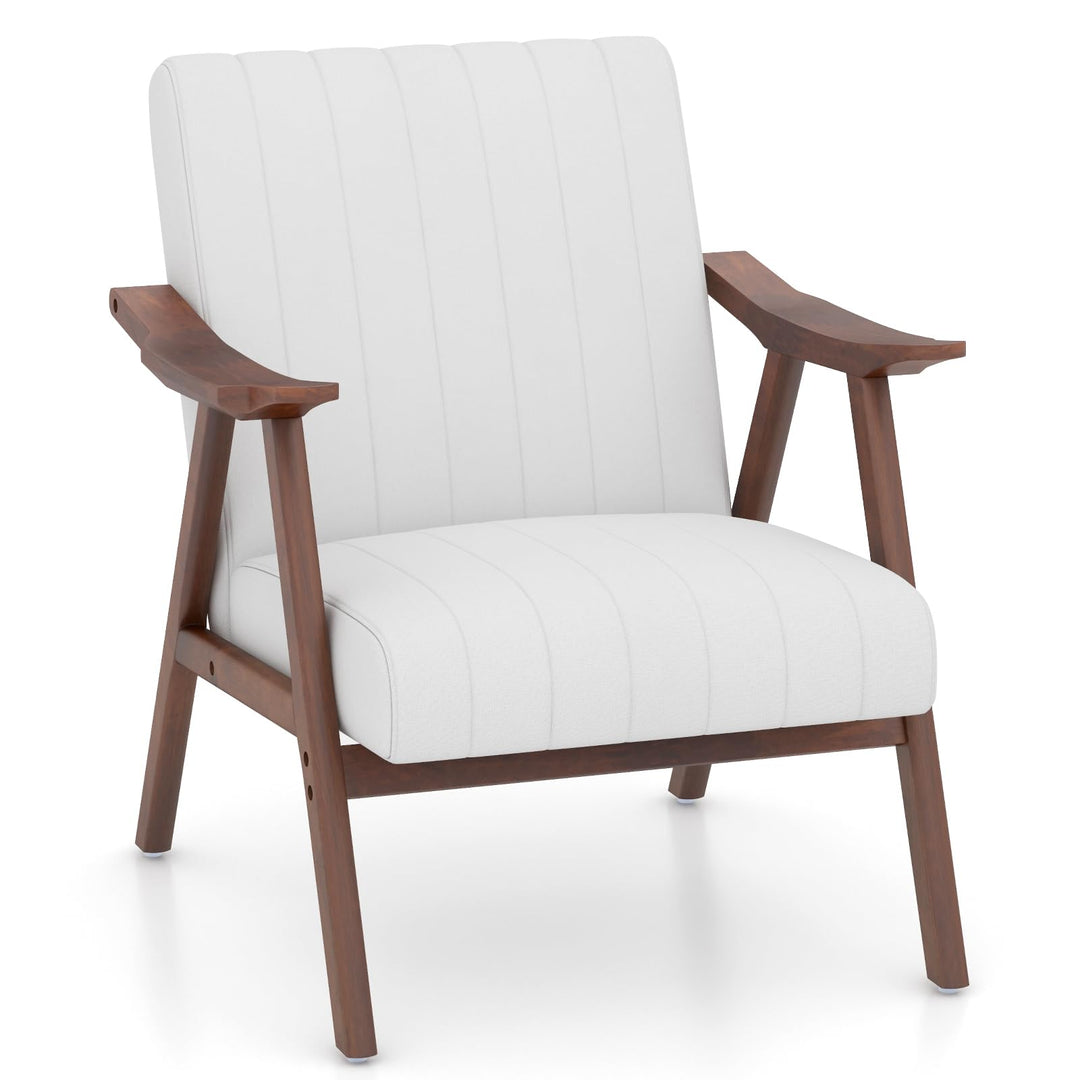 Giantex Mid-Century Modern Accent Chair - Comfy Upholstered Lounge Chair with Arms, Anti-Slip Felt Pads